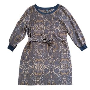 Club Monaco 100% Silk Long Sleeve Medallion Tie Dress Size 12 Western Retro